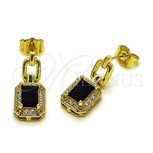 Oro Laminado Dangle Earring, Gold Filled Style Cluster Design, with Black Cubic Zirconia and White Micro Pave, Polished, Golden Finish, 02.283.0071.3