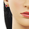 Oro Laminado Stud Earring, Gold Filled Style Heart and Cluster Design, with Garnet Cubic Zirconia and White Micro Pave, Polished, Golden Finish, 02.283.0091.1