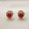 Oro Laminado Stud Earring, Gold Filled Style Heart and Cluster Design, with Garnet Cubic Zirconia and White Micro Pave, Polished, Golden Finish, 02.283.0091.1