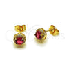 Oro Laminado Stud Earring, Gold Filled Style Cluster Design, with Pink Cubic Zirconia and White Micro Pave, Polished, Golden Finish, 02.283.0305