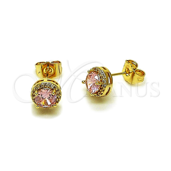 Oro Laminado Stud Earring, Gold Filled Style Cluster Design, with Pink Cubic Zirconia, Polished, Golden Finish, 02.283.0305.1
