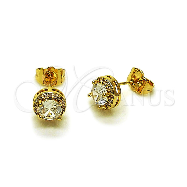 Oro Laminado Stud Earring, Gold Filled Style Cluster Design, with White Cubic Zirconia and White Micro Pave, Polished, Golden Finish, 02.283.0305.2