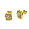 Oro Laminado Stud Earring, Gold Filled Style Cluster Design, with White Cubic Zirconia, Polished, Golden Finish, 02.283.0306