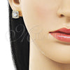 Oro Laminado Stud Earring, Gold Filled Style Cluster Design, with White Cubic Zirconia, Polished, Golden Finish, 02.283.0306