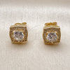 Oro Laminado Stud Earring, Gold Filled Style Cluster Design, with White Cubic Zirconia, Polished, Golden Finish, 02.283.0306