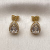 Oro Laminado Stud Earring, Gold Filled Style Teardrop and Cluster Design, with White Cubic Zirconia and White Micro Pave, Polished, Golden Finish, 02.283.0307