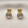 Oro Laminado Stud Earring, Gold Filled Style Cluster Design, with White Cubic Zirconia and White Micro Pave, Polished, Golden Finish, 02.283.0308