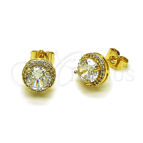 Oro Laminado Stud Earring, Gold Filled Style Cluster Design, with White Cubic Zirconia and White Micro Pave, Polished, Golden Finish, 02.283.0308