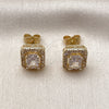 Oro Laminado Stud Earring, Gold Filled Style Cluster Design, with White Cubic Zirconia, Polished, Golden Finish, 02.283.0309