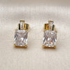 Oro Laminado Stud Earring, Gold Filled Style Baguette Design, with White Cubic Zirconia, Polished, Golden Finish, 02.283.0311