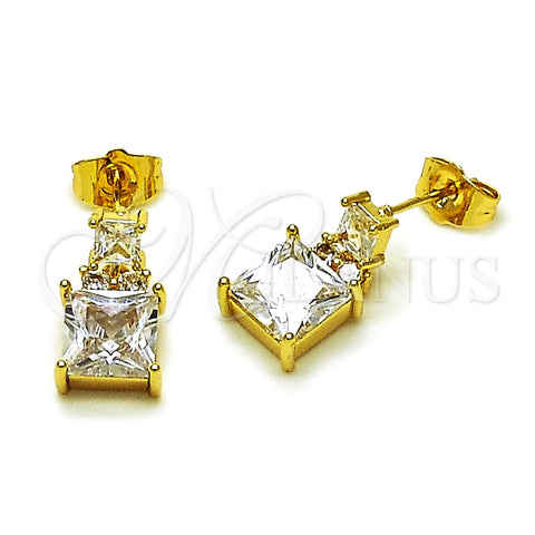 Oro Laminado Stud Earring, Gold Filled Style with White Cubic Zirconia, Polished, Golden Finish, 02.283.0312
