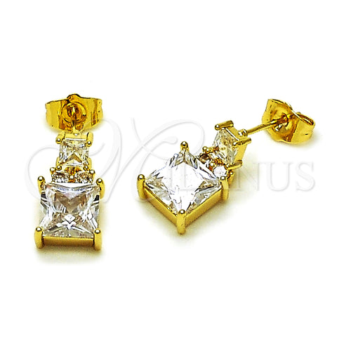 Oro Laminado Stud Earring, Gold Filled Style with White Cubic Zirconia, Polished, Golden Finish, 02.283.0312