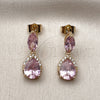 Oro Laminado Dangle Earring, Gold Filled Style Teardrop and Cluster Design, with Pink Cubic Zirconia and White Micro Pave, Polished, Golden Finish, 02.283.0315