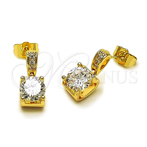 Oro Laminado Stud Earring, Gold Filled Style with White Cubic Zirconia and White Micro Pave, Polished, Golden Finish, 02.283.0316