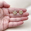 Oro Laminado Stud Earring, Gold Filled Style Flower Design, with White Cubic Zirconia, Polished, Golden Finish, 02.283.0317