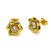 Oro Laminado Stud Earring, Gold Filled Style Flower Design, with White Cubic Zirconia, Polished, Golden Finish, 02.283.0317