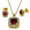 Oro Laminado Earring and Pendant Adult Set, Gold Filled Style Cluster Design, with Garnet Cubic Zirconia and White Micro Pave, Polished, Golden Finish, 10.438.0001