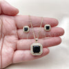 Oro Laminado Earring and Pendant Adult Set, Gold Filled Style Cluster Design, with Black Cubic Zirconia and White Micro Pave, Polished, Golden Finish, 10.438.0001.3