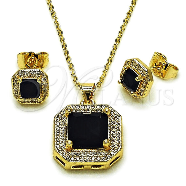 Oro Laminado Earring and Pendant Adult Set, Gold Filled Style Cluster Design, with Black Cubic Zirconia and White Micro Pave, Polished, Golden Finish, 10.438.0001.3