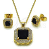 Oro Laminado Earring and Pendant Adult Set, Gold Filled Style Cluster Design, with Black Cubic Zirconia and White Micro Pave, Polished, Golden Finish, 10.438.0001.3