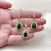 Oro Laminado Earring and Pendant Adult Set, Gold Filled Style Teardrop and Cluster Design, with Green and White Cubic Zirconia, Polished, Golden Finish, 10.438.0002.1