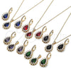 Oro Laminado Earring and Pendant Adult Set, Gold Filled Style Teardrop and Cluster Design, with Green and White Cubic Zirconia, Polished, Golden Finish, 10.438.0002.1