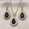 Oro Laminado Earring and Pendant Adult Set, Gold Filled Style Teardrop and Cluster Design, with Black and White Cubic Zirconia, Polished, Golden Finish, 10.438.0002.3