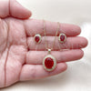 Oro Laminado Earring and Pendant Adult Set, Gold Filled Style Cluster Design, with Garnet Cubic Zirconia and White Micro Pave, Polished, Golden Finish, 10.438.0003