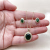Oro Laminado Earring and Pendant Adult Set, Gold Filled Style Cluster Design, with Green Cubic Zirconia and White Micro Pave, Polished, Golden Finish, 10.438.0003.1