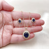 Oro Laminado Earring and Pendant Adult Set, Gold Filled Style Cluster Design, with Sapphire Blue Cubic Zirconia and White Micro Pave, Polished, Golden Finish, 10.438.0003.2