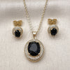 Oro Laminado Earring and Pendant Adult Set, Gold Filled Style Cluster Design, with Black Cubic Zirconia and White Micro Pave, Polished, Golden Finish, 10.438.0003.3