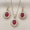 Oro Laminado Earring and Pendant Adult Set, Gold Filled Style Cluster Design, with Garnet and White Cubic Zirconia, Polished, Golden Finish, 10.438.0004