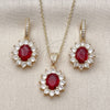 Oro Laminado Earring and Pendant Adult Set, Gold Filled Style Cluster Design, with Garnet and White Cubic Zirconia, Polished, Golden Finish, 10.438.0004