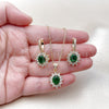 Oro Laminado Earring and Pendant Adult Set, Gold Filled Style Cluster Design, with Green and White Cubic Zirconia, Polished, Golden Finish, 10.438.0004.1