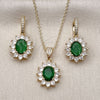 Oro Laminado Earring and Pendant Adult Set, Gold Filled Style Cluster Design, with Green and White Cubic Zirconia, Polished, Golden Finish, 10.438.0004.1