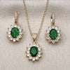 Oro Laminado Earring and Pendant Adult Set, Gold Filled Style Cluster Design, with Green and White Cubic Zirconia, Polished, Golden Finish, 10.438.0004.1