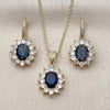 Oro Laminado Earring and Pendant Adult Set, Gold Filled Style Cluster Design, with Sapphire Blue and White Cubic Zirconia, Polished, Golden Finish, 10.438.0004.2