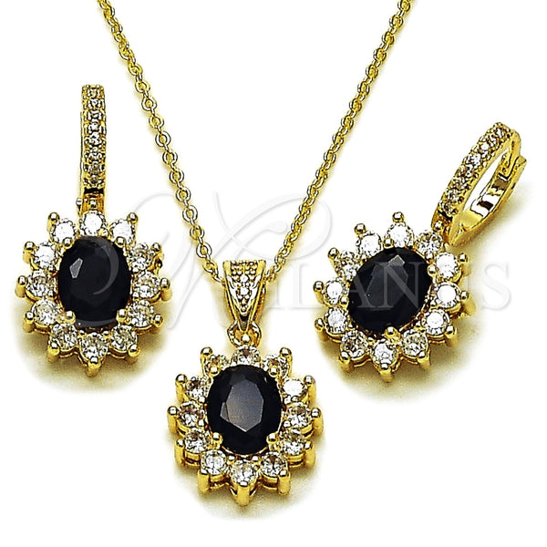 Oro Laminado Earring and Pendant Adult Set, Gold Filled Style Cluster Design, with Black and White Cubic Zirconia, Polished, Golden Finish, 10.438.0004.3
