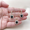 Oro Laminado Earring and Pendant Adult Set, Gold Filled Style Cluster Design, with Black and White Cubic Zirconia, Polished, Golden Finish, 10.438.0004.3