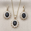 Oro Laminado Earring and Pendant Adult Set, Gold Filled Style Cluster Design, with Black and White Cubic Zirconia, Polished, Golden Finish, 10.438.0004.3