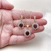 Oro Laminado Earring and Pendant Adult Set, Gold Filled Style Cluster Design, with Amethyst and White Cubic Zirconia, Polished, Golden Finish, 10.438.0004.4
