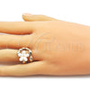 Oro Laminado Multi Stone Ring, Gold Filled Style Flower Design, with Ivory Mother of Pearl, Polished, Golden Finish, 01.438.0001