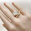 Oro Laminado Multi Stone Ring, Gold Filled Style Flower Design, with Ivory Mother of Pearl, Polished, Golden Finish, 01.438.0001
