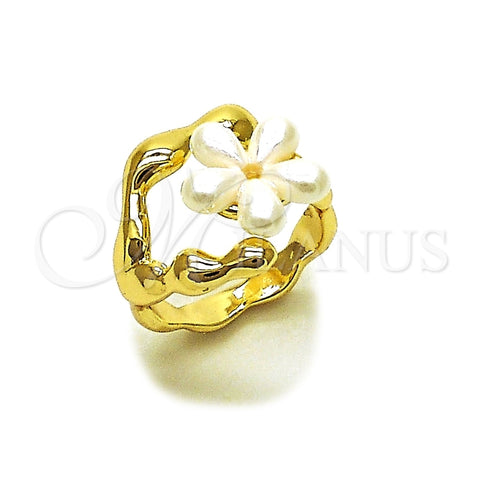 Oro Laminado Multi Stone Ring, Gold Filled Style Flower Design, with Ivory Mother of Pearl, Polished, Golden Finish, 01.438.0001