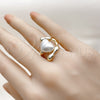 Oro Laminado Multi Stone Ring, Gold Filled Style Heart Design, with Ivory Mother of Pearl, Polished, Golden Finish, 01.438.0002
