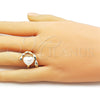 Oro Laminado Multi Stone Ring, Gold Filled Style Heart Design, with Ivory Mother of Pearl, Polished, Golden Finish, 01.438.0002 (One size fits all)
