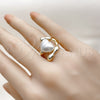 Oro Laminado Multi Stone Ring, Gold Filled Style Heart Design, with Ivory Mother of Pearl, Polished, Golden Finish, 01.438.0002 (One size fits all)