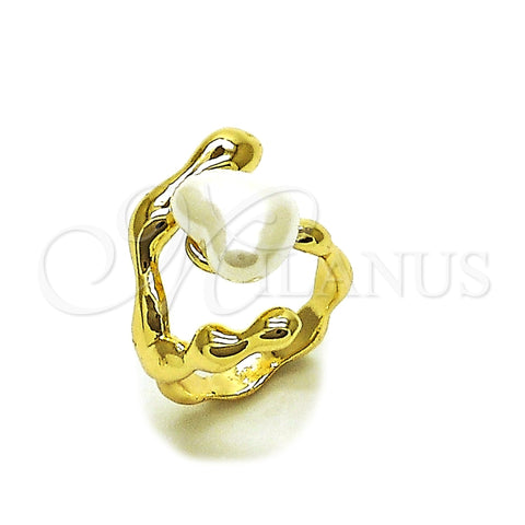Oro Laminado Multi Stone Ring, Gold Filled Style Heart Design, with Ivory Mother of Pearl, Polished, Golden Finish, 01.438.0002 (One size fits all)