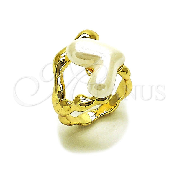 Oro Laminado Multi Stone Ring, Gold Filled Style Heart Design, with Ivory Mother of Pearl, Polished, Golden Finish, 01.438.0003 (One size fits all)