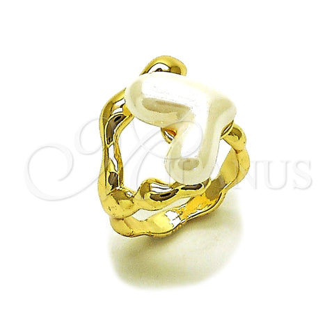 Oro Laminado Multi Stone Ring, Gold Filled Style Heart Design, with Ivory Mother of Pearl, Polished, Golden Finish, 01.438.0003 (One size fits all)